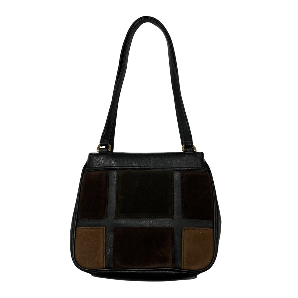 Patchwork Purse Shoulder Bag Black Faux Leather Faux Suede Patches Boho Hippie